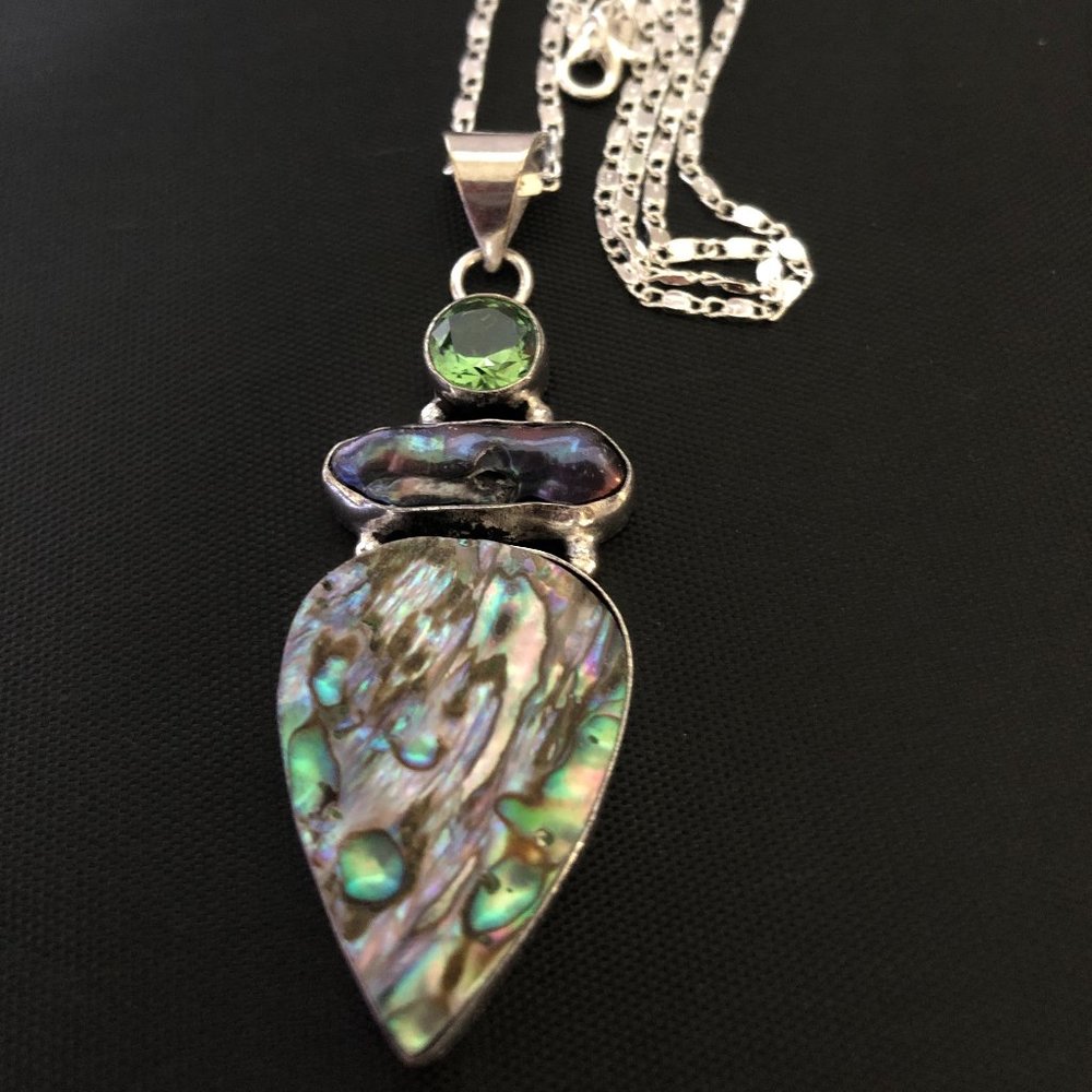 Handmade Abalone Shell 925 Stamped Sterling Silver Necklace